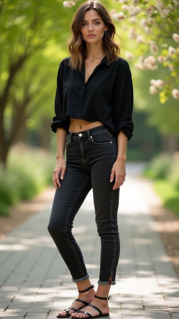 all black strappy sandals ensemble