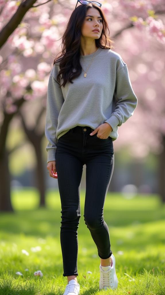 black jeans sweatshirt comfort