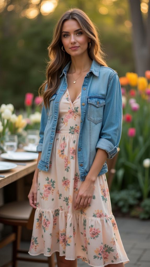 denim jacket floral ensemble