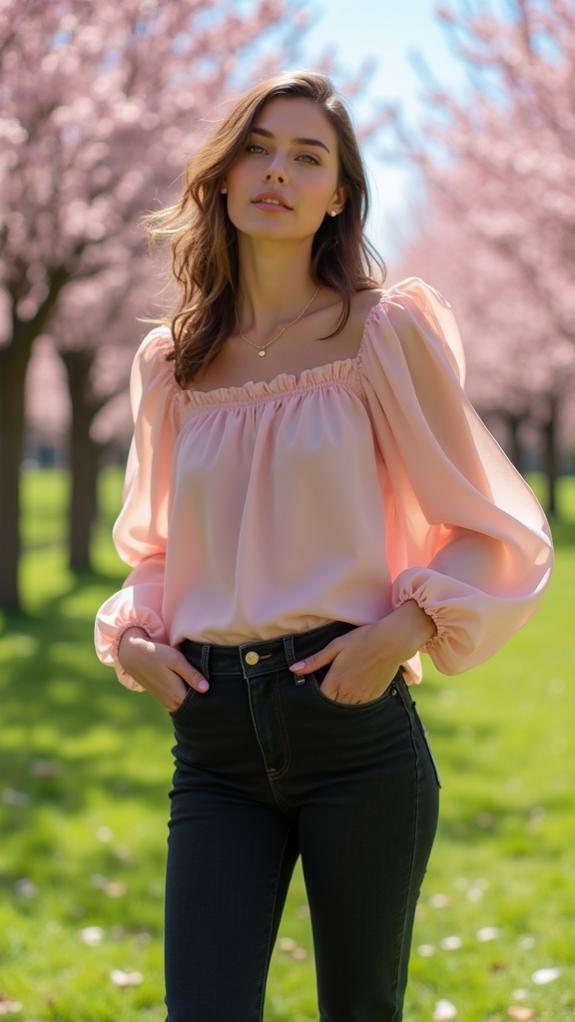 feminine puff sleeve outfit