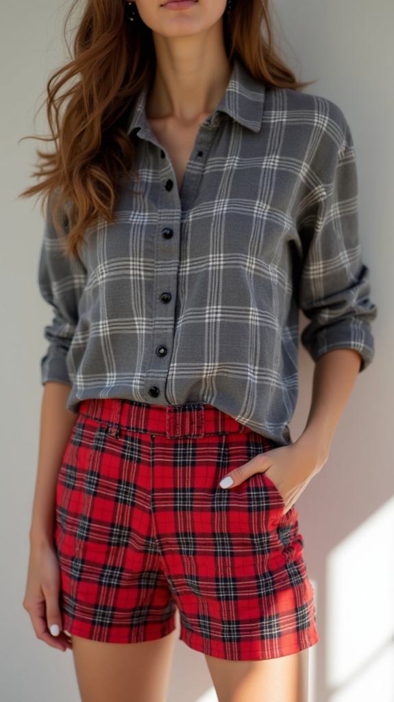 grey lapel plaid blouse