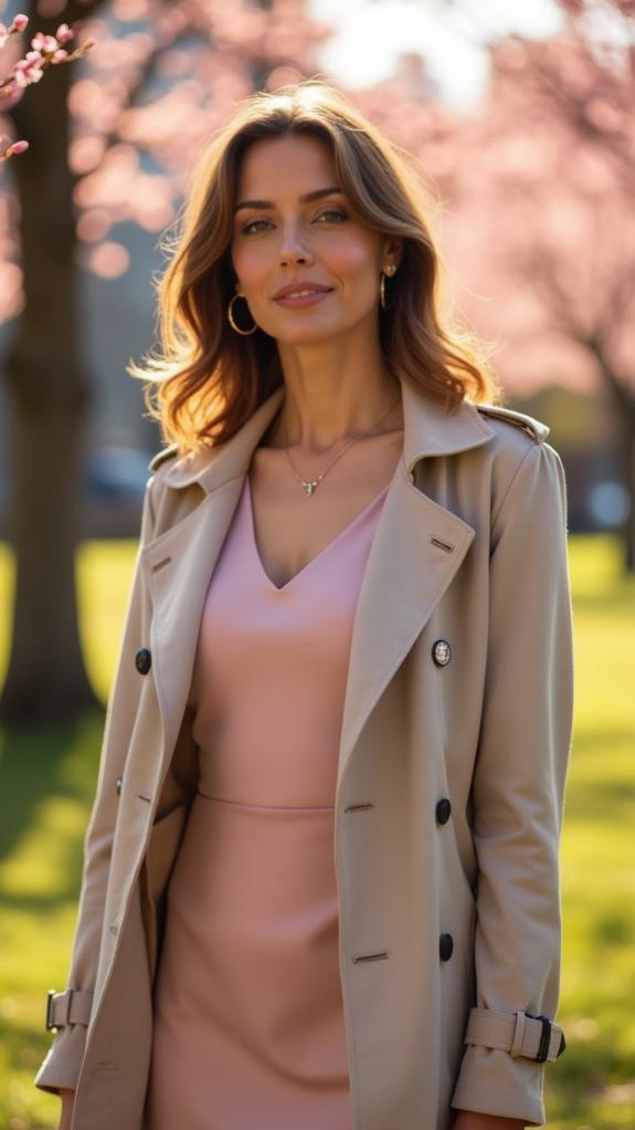 lightweight green trench ensemble