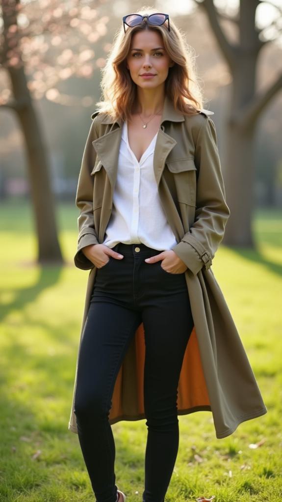 lightweight trench over jeans