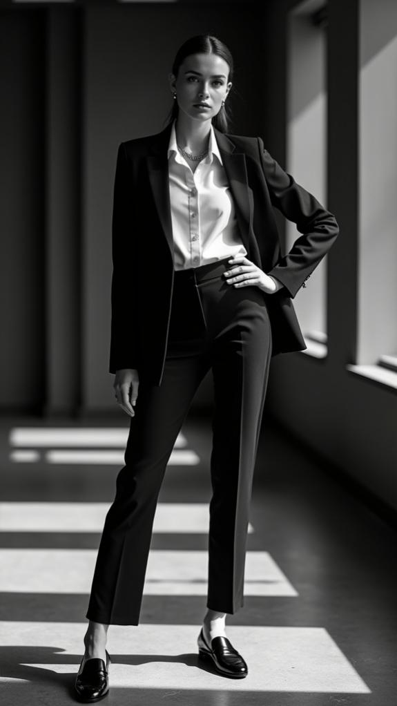 monochrome knit contrast ensemble