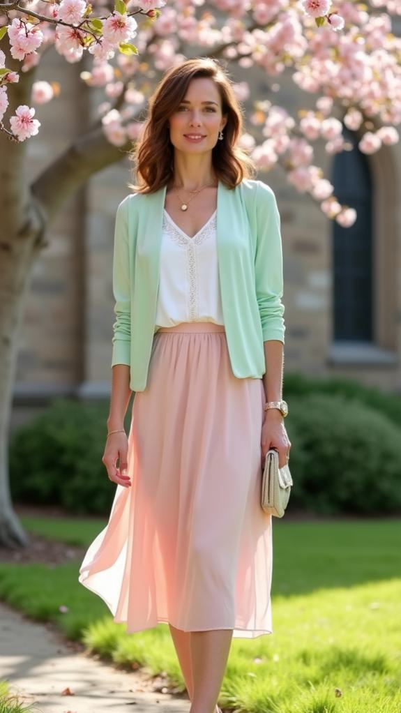 pastel midi skirt ensemble