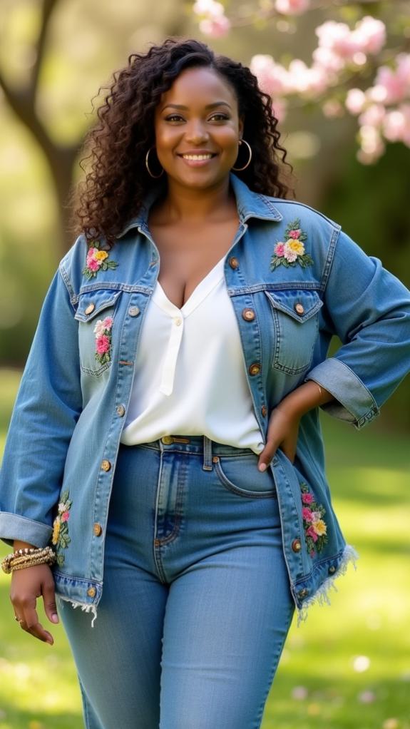 plus size floral embellished denim