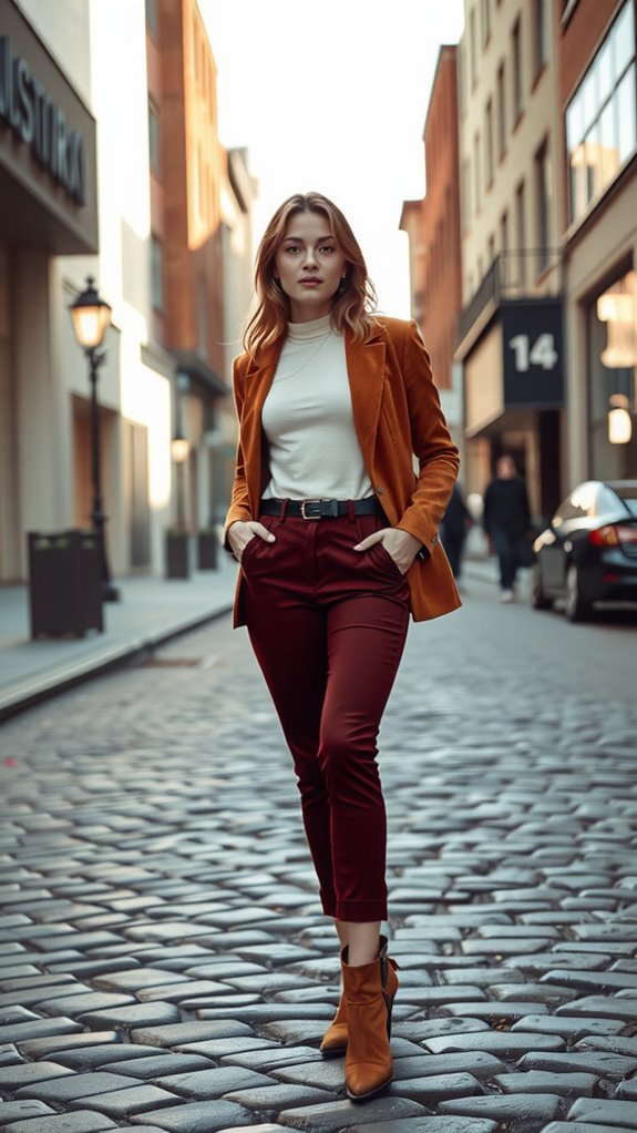 autumnal coordinated corduroy power suit