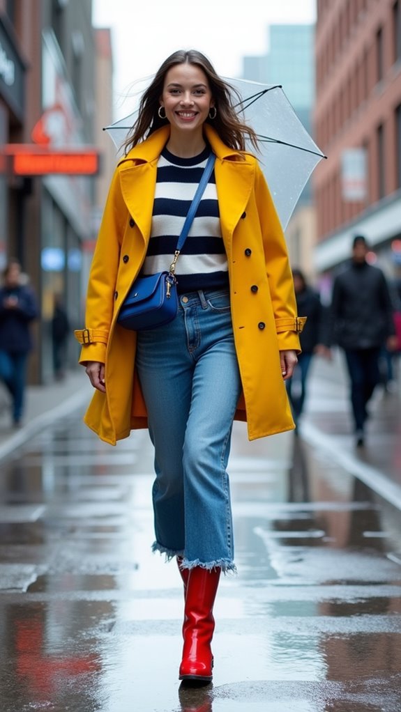 bright stylish rainy day outfits