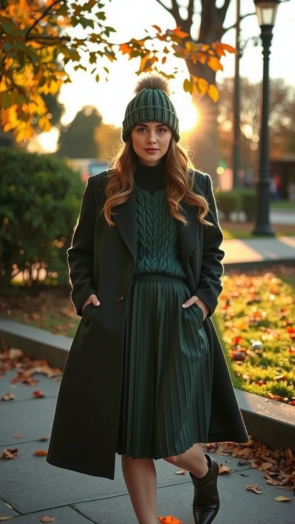chunky knit forest green ensemble