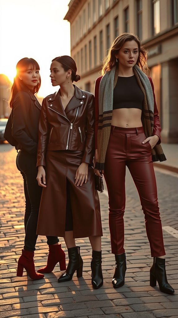 deep red faux leather style