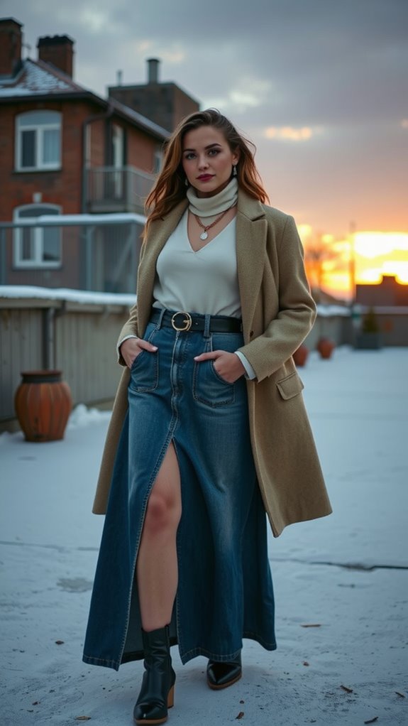 edgy layered denim maxi