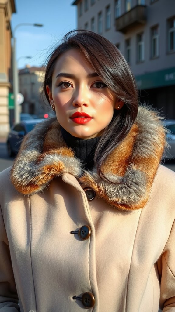 faux fur trimmed tailored outerwear