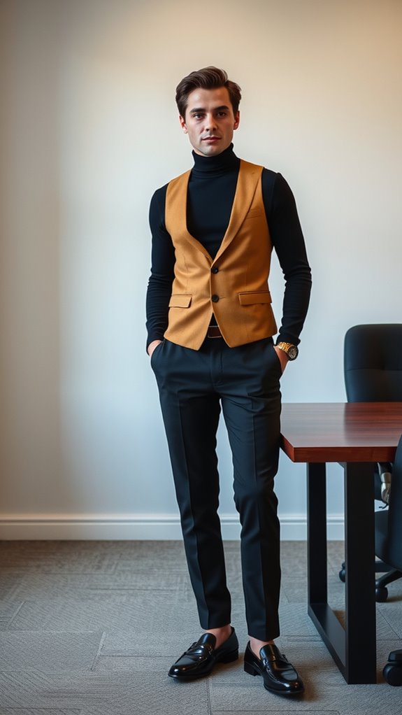 fitted turtleneck structured vest