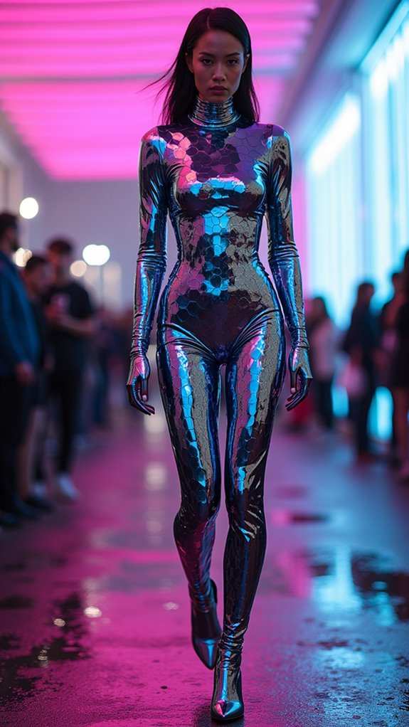 futuristic high contrast geometric bodysuit