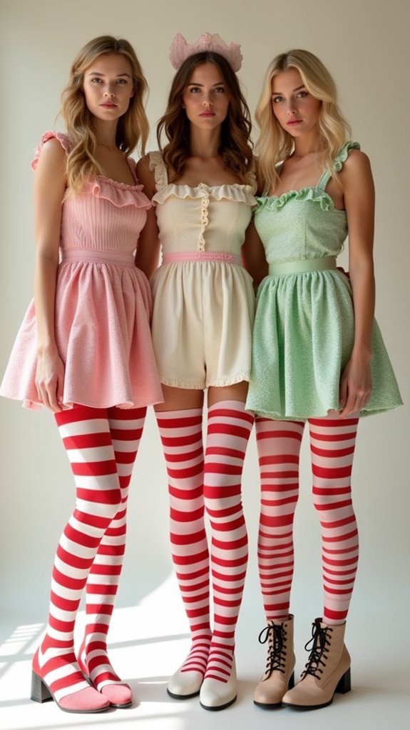 green and white striped tights