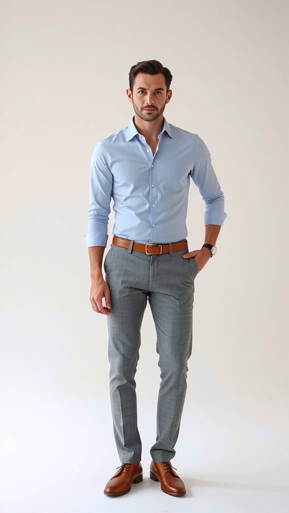 light blue shirt grey chinos
