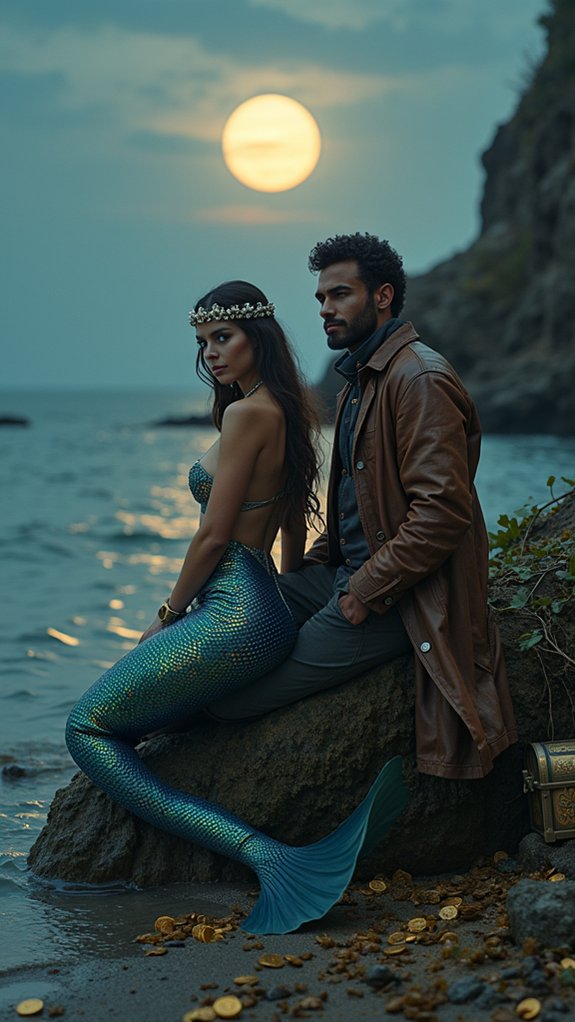 mermaid and treasure hunter