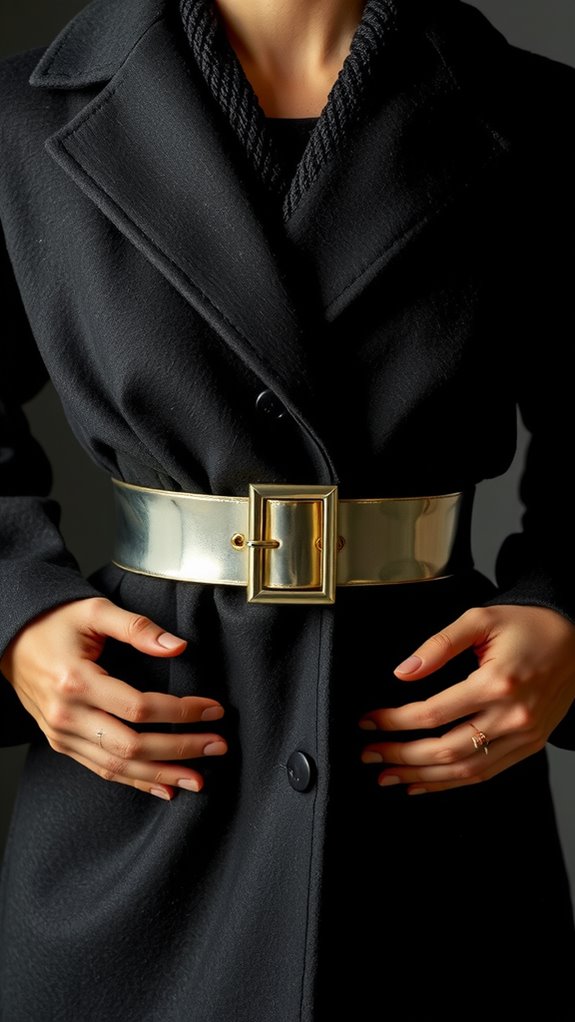 metallic belt cinches coat