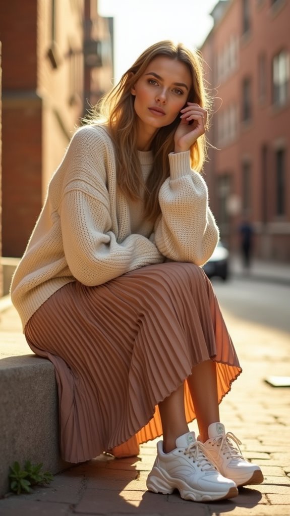 midi skirt with chunky sneakers