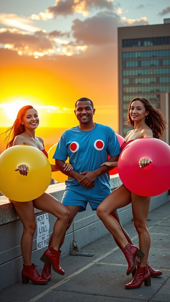 neon polyester flailing comedy