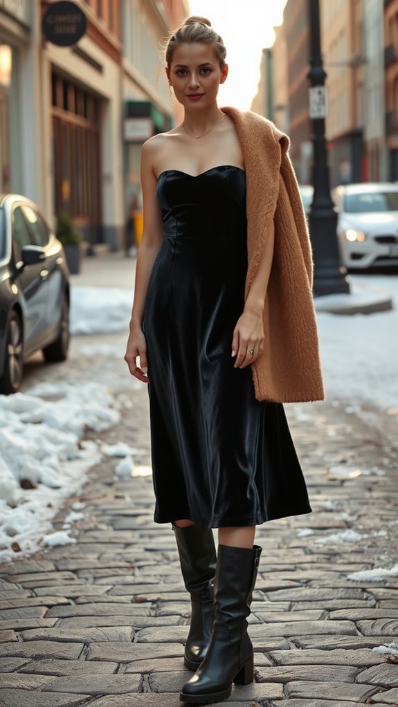 strapless dress with boots