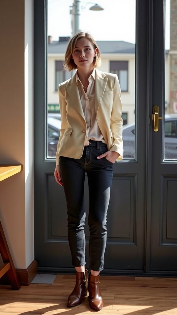 tailored blazer neutral blouse