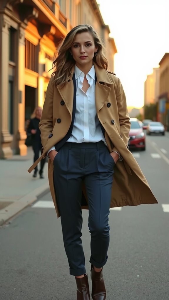 tailored blazer under trench