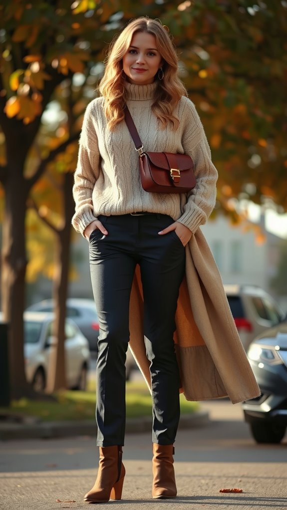 tailored trousers with oversized sweater