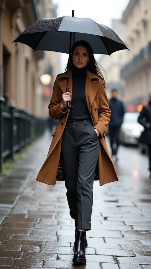 trench turtleneck lug boots