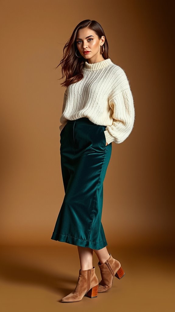 velvet skirt with knitwear