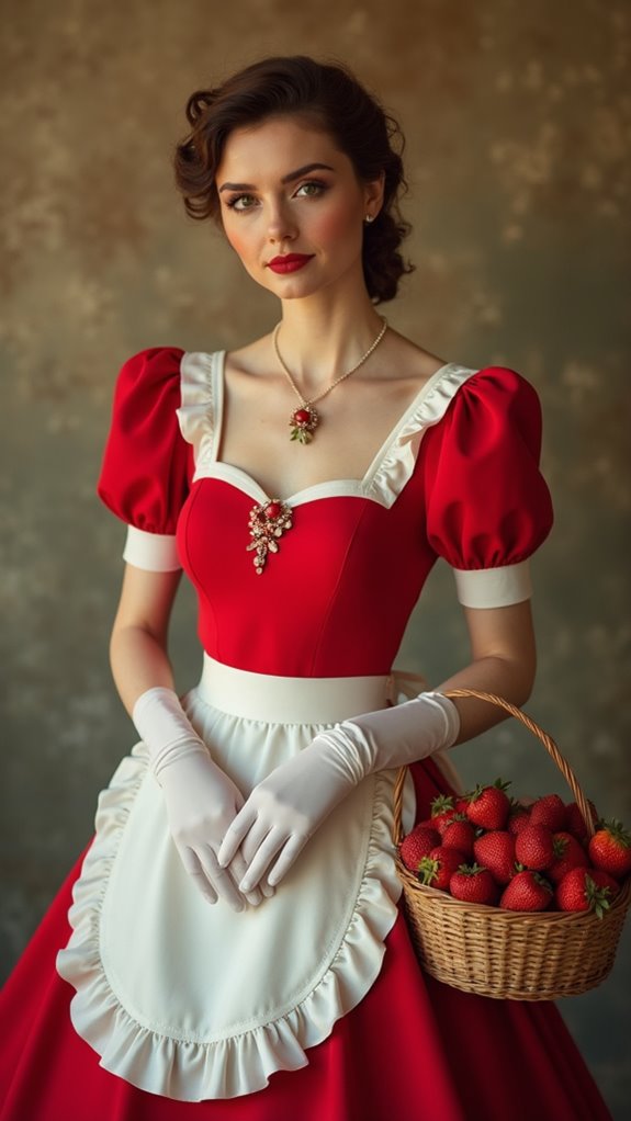 vibrant red dress with apron